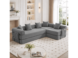 Canapé d'angle modulable 4 places en velours côtelé, canapé convertible avec coffre de rangement et poches latérales - gris foncé