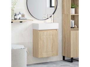 Meuble de rangement salle de bain avec robinet chêne sonoma shl2803