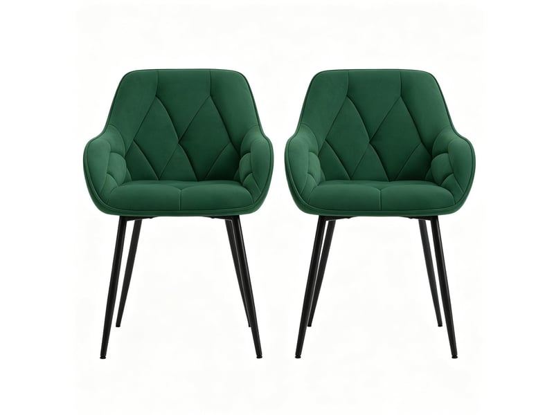 Lot de 2 chaises de salle à manger en velours vert foncé avec accoudoirs et piètement métal, style design - Conforama A