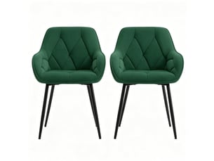 Lot de 2 chaises de salle à manger en velours vert foncé avec accoudoirs et piètement métal, style design