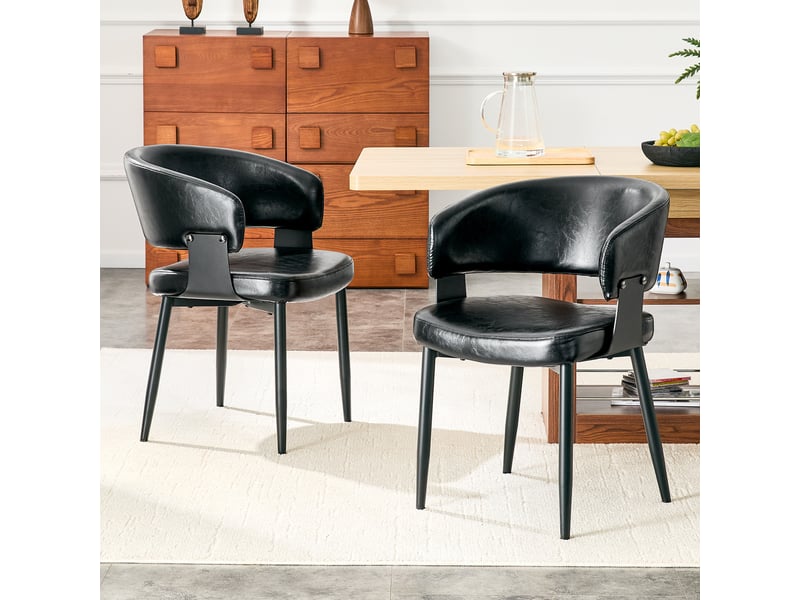 Chaises de salle à manger lot de 2 avec accoudoirs et dossier bicolore  - pieds en métal, pu - noir  - Conforama C