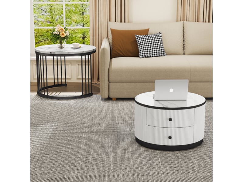  Table basse gigogne ronde blanc - 60x60 cm mdf table basse blanc - Conforama D