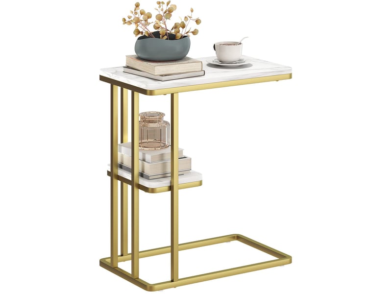  Table d'appoint en c 2 niveaux effet marbre blanc et acier doré 50 x 30 x 57,5 cm  - Conforama A