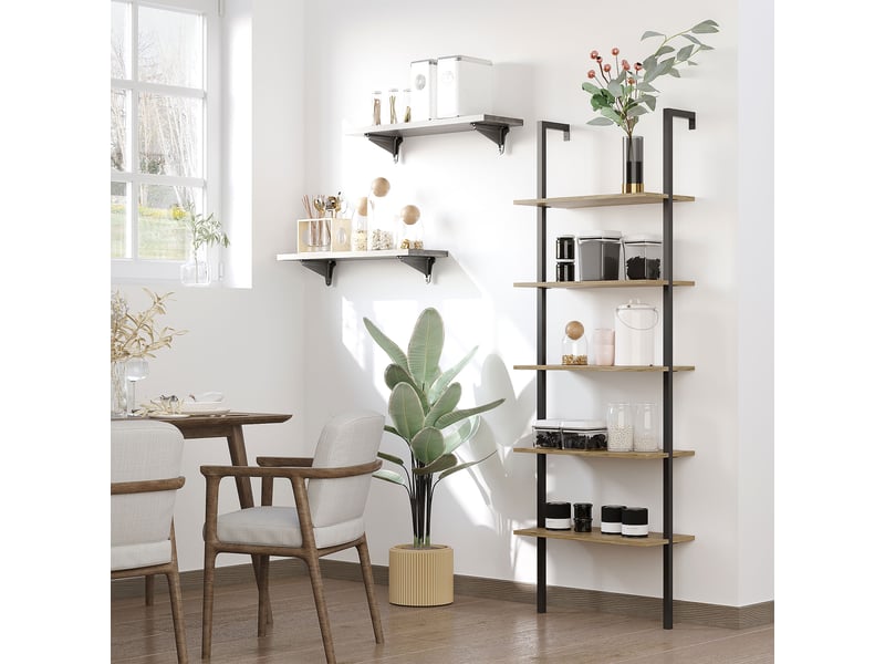 Bibliothèque échelle industrielle à 5 niveaux en bois et métal, 60 x 30 x 184,5 cm, marron  - Conforama D