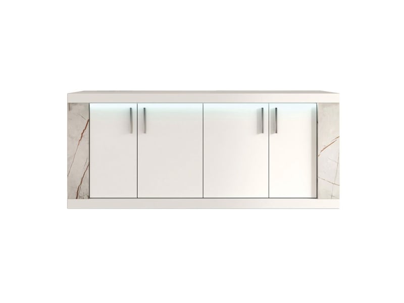  Buffet 4 portes + led blanc et aspect marbre gris-brun - nervy NERVY - Conforama E