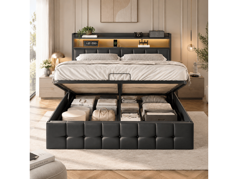  Lit coffre 140x200 cm ezssw coloris noir  - Conforama B