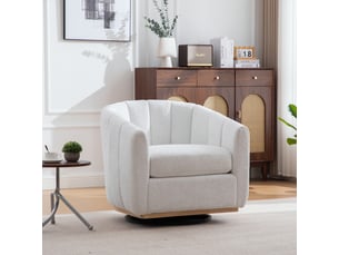 Fauteuil crapaud pivotant 360° 81x73x75.5cm – fauteuil tonneau design citrouille avec base en métal – tissu de chenille - ivoire