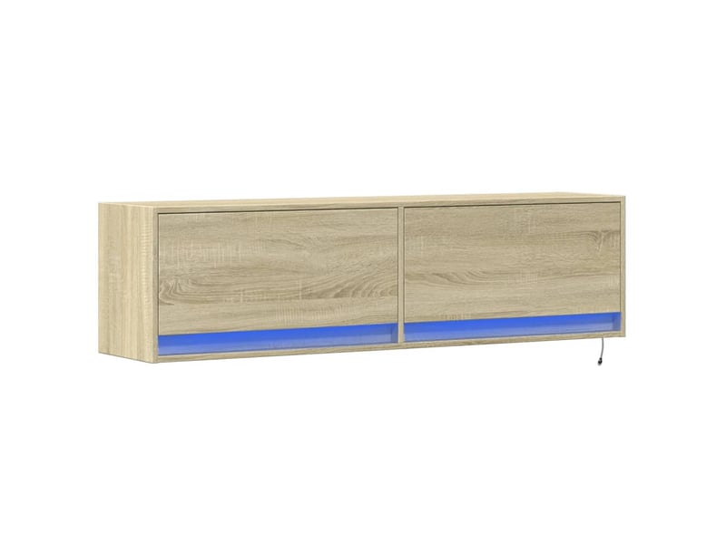 Meuble tv - banc tv - meuble de rangement mural avec lumières led chêne sonoma 140x31x38 cm - Conforama C