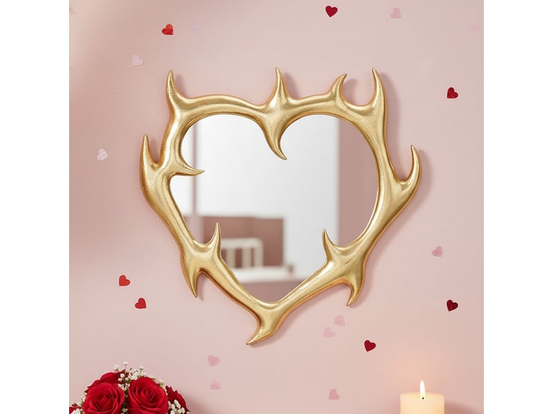  Miroir suspendu en résine en forme de cœur doré – miroir en relief de style européen – décoration bohème pour salon ou bureau – 32,5 x 35 cm  - Conforama C