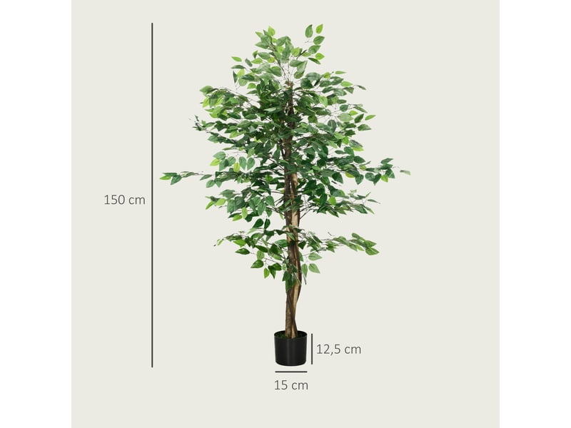  Plante artificielle ficus hauteur 1,50 m tronc branches liane lichen feuilles grand réalisme pot inclus vert  - Conforama E