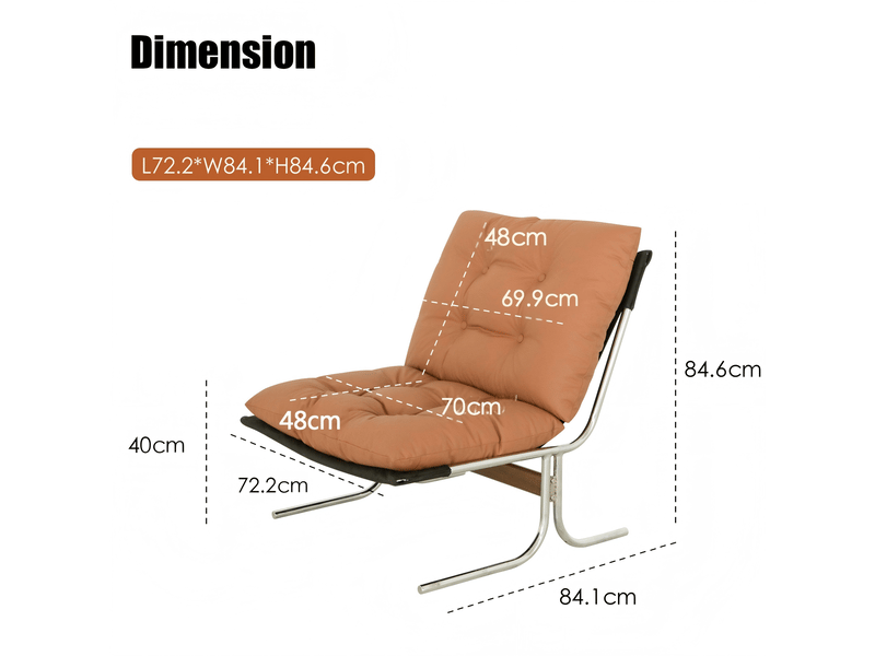  Fauteuil d'accent 72.2x84.1x84.6cm – lounge chair style barcelona sans accoudoirs avec coussin amovible – cuir - marron  - Conforama C