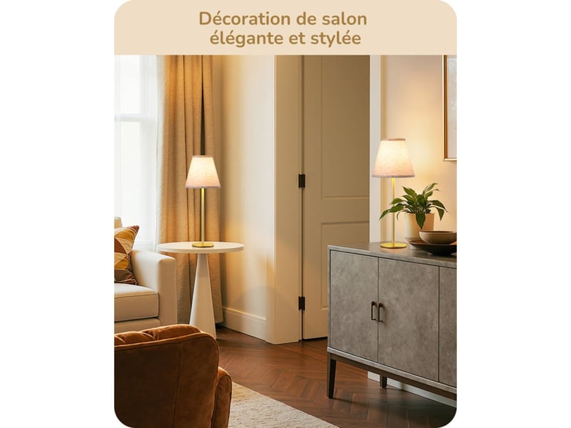  Lumiere led de table 2 lampes de chevet beige lin dore 2700k e27 4w 370618_AACUS27294_6_DROPFR - Conforama D