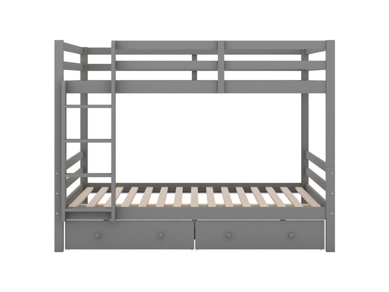  Lit superposé gris 140x200 cm, tiroirs, rangements et garde-corps hauts  - Conforama A