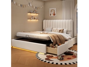 Lit coffre 140x200 cm <strong>HAVRYA</strong>  <strong></strong> coloris beige