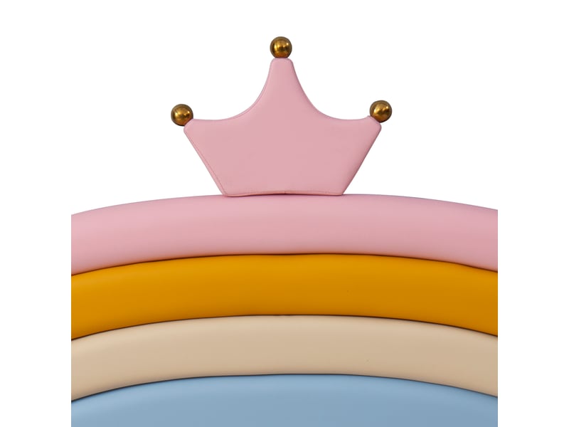  Lit enfant 140 × 200 cm, tête arc-en-ciel couronnée réglable sur 2 hauteurs et tiroir au pied, revêtement en pu, rose  - Conforama E