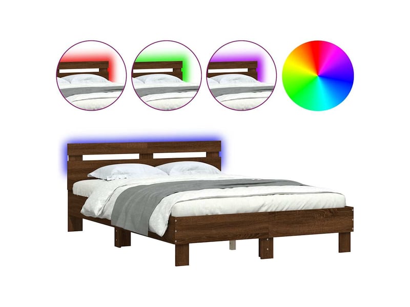  Lit double- lit adulte -  cadre de lit avec led sans matelas chêne marron 135x190 cm  - Conforama A