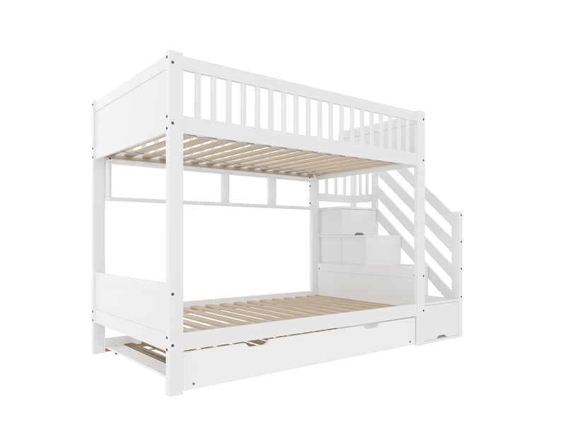  Lit superposé blanc 90 × 200 cm, lit gigogne, armoire, étagères et rangements  - Conforama E
