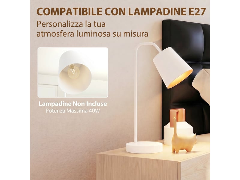 Lot de 2 lampes de table modernes en acier avec ports usb, douille e27, blanches  - Conforama E