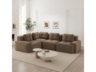 Canapé d’angle modulable profond velours côtelé marron – 295 x 206 x 69 cm