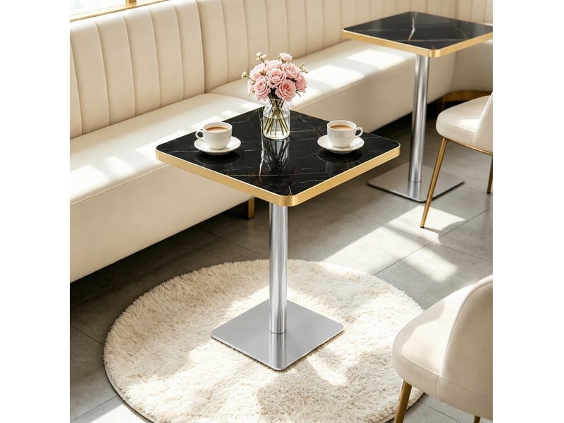 Table de salle à manger pour 2 à 4 personnes avec pied central carré, effet marbre, en mdf et métal, 60 × 60 × 74 cm - Conforama B