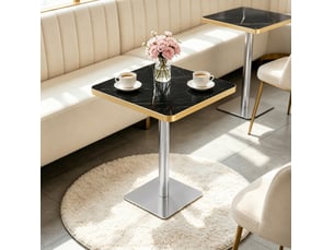 Table de salle à manger pour 2 à 4 personnes avec pied central carré, effet marbre, en mdf et métal, 60 × 60 × 74 cm