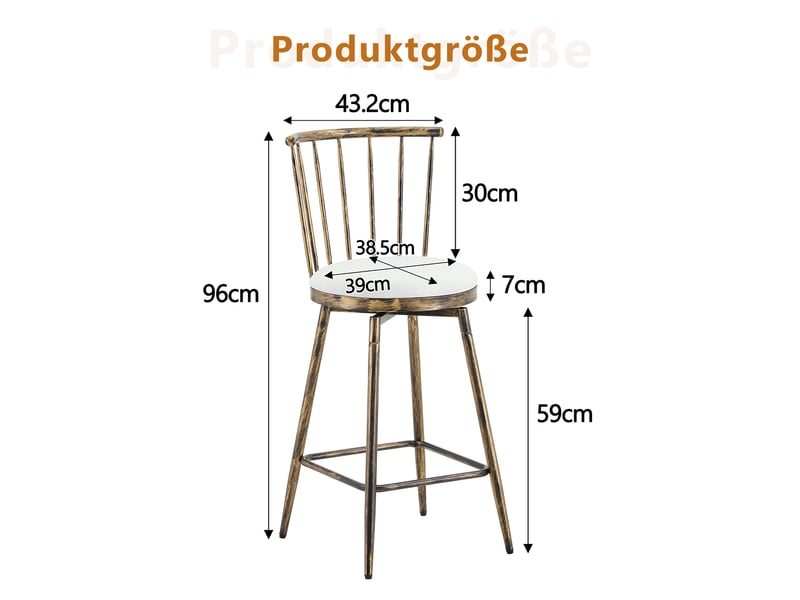  Lot de 2 tabourets de bar,39x39x96 cm,métal et similicuir,marron et blanc  - Conforama C