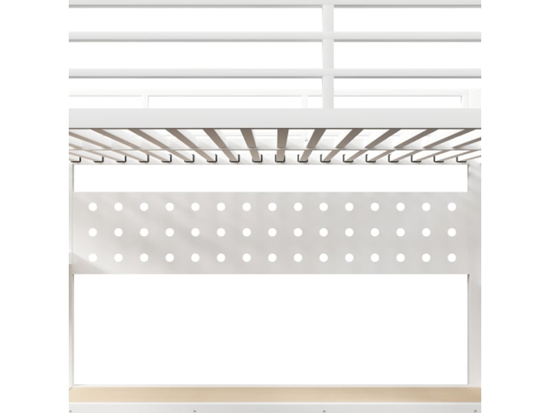  Lit mezzanine métal 140x200 cm – bureau intégré, rangements, panneau perforé, tiroir, prise, led, blanc, sans matelas  - Conforama D