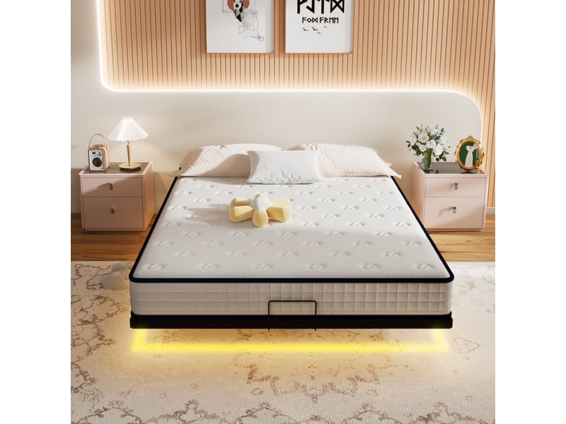  Cadre de lit led en métal 140x200 cm, hauteur 20 cm, cadre de lit flottant, pieds dissimulés, noir  - Conforama B