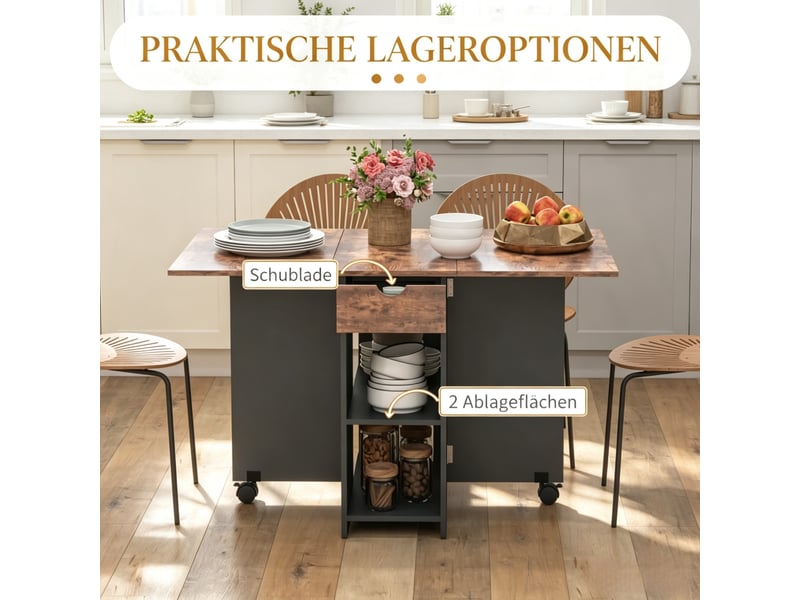 Table à manger pliant extensible 120 cm, table cuisine avec 2 rallonges rabattables pour 2 à 4 personnes, gain de place avec rangement - noir et bois - Conforama D