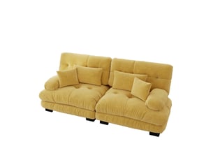 Canapé d'angle, canapé 2 places – jaune, coussins inclus, en chenille, style cloud