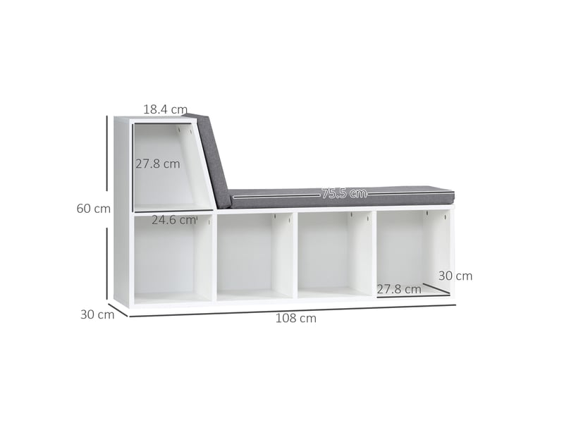  Bibliothèque ouverte moderne à 5 niveaux avec 2 coussins, en bois, 108 x 30 x 60 cm, grise  - Conforama E