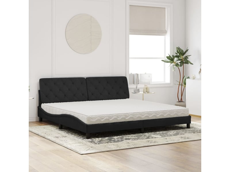  Lit avec matelas noir 200x200 cm velours  - Conforama C
