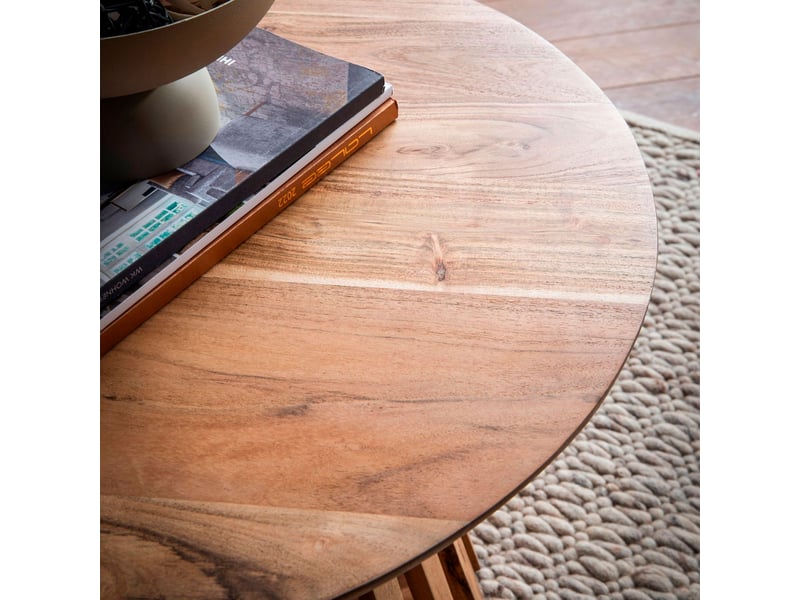  Table basse ronde 60x40 cm en bois d'acacia massif naturel  - Conforama C