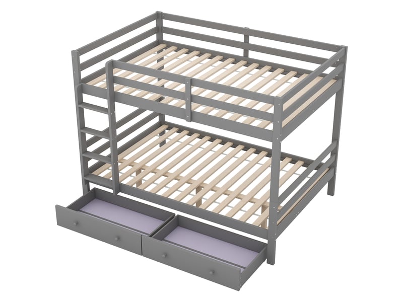  Lit superposé gris 140x200 cm, tiroirs, rangements et garde-corps hauts  - Conforama D