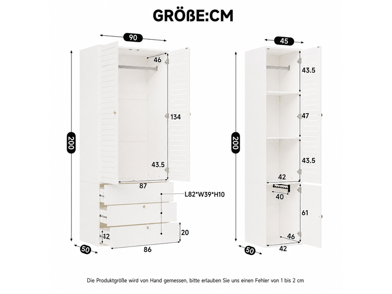  Armoire 5 portes modenvie blanche à portes persiennées 225 x 50 x 200 cm avec 3 tringles et 6 tiroirs  - Conforama C