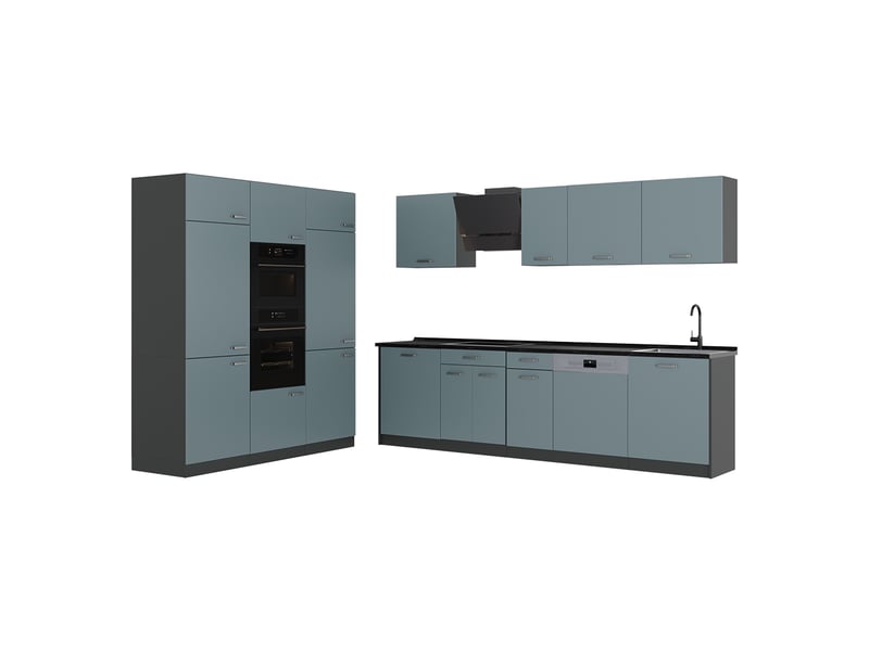 Vicco cuisine, bleu-grisanthracite, 180cm sans plan de travail - Conforama A
