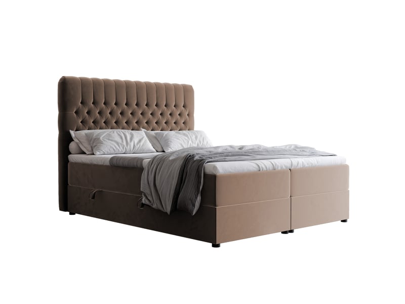 Lit adulte alba - 200x200 cm - matelas ressorts + surmatelas - coffre de rangement - velours dense hydrofuge marron clair ALBA - Conforama A
