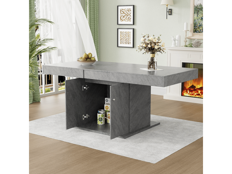 Table à manger extensible avec espace de rangement, plateau en panneau de particules et pieds métal, 140180 x 80 x 76 cm – gris - Conforama E