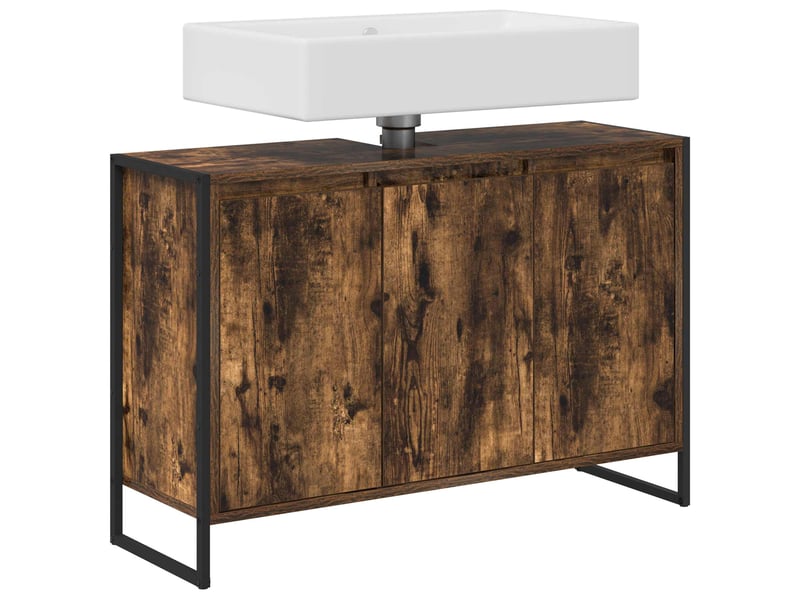  Cabinet de salle de bain, meuble de rangement chêne fumé 90x30x60 cm  - Conforama C