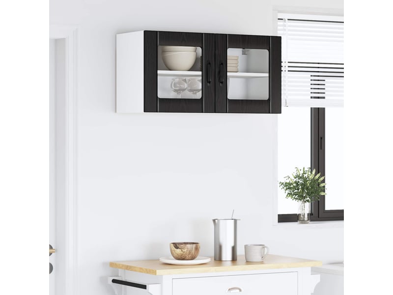  Meuble mural de cuisine, cabinet en verre mural chêne noir 80x31x40cm  - Conforama D