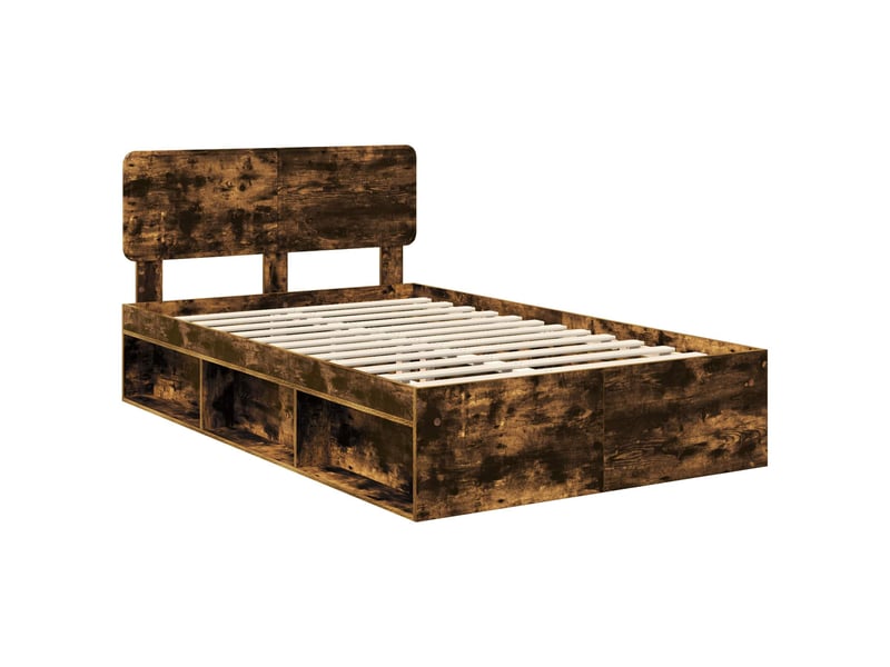  Lit double- lit adulte -  cadre de lit chêne fumé 120 x 190 cm pin massif  - Conforama C
