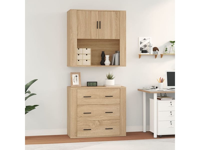  Buffet haut - bahut - meuble de rangement chêne sonoma bois d'ingénierie  - Conforama D