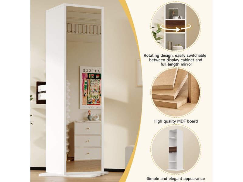  Meuble miroir pivotant avec 4 niches et tiroir pour chambre en mdf 45×45×168 cm blanc  - Conforama C