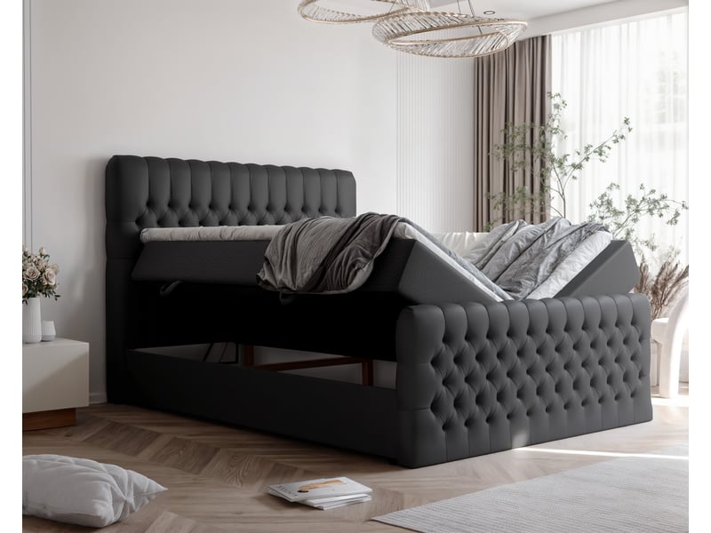  Lit adulte alba plus - 200x200 cm - matelas ressorts + surmatelas - coffre de rangement - éco-cuir résistant noir ALBA PLUS - Conforama C