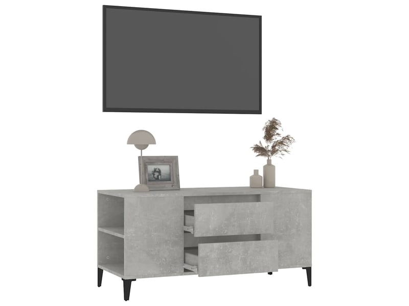  Meuble tv - banc tv - meuble de rangement gris béton 102x44,5x50 cm bois d'ingénierie  - Conforama E