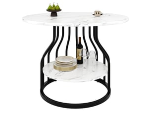 Table à manger ronde ø 80 cm, blanc effet marbre et noir, avec rangement