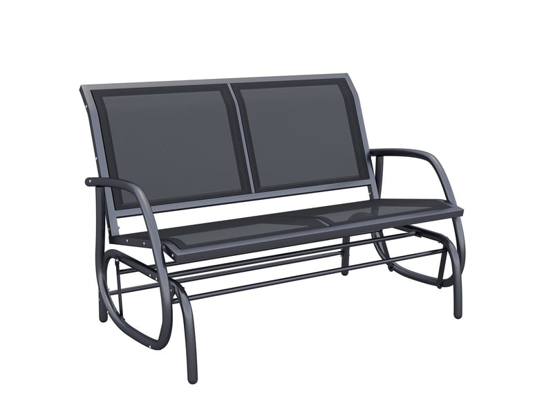  Banc de jardin 120x70x90, banc d'extérieur 2 places à bascule, en métal noir, dossier et assise en tissu mesh respirant  - Conforama A