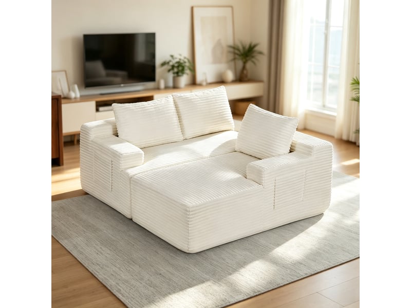  Canapé d’angle en l style nuage sans structure rigide – grand confort et installation sans montage, 66×283×152 cm, beige  - Conforama D