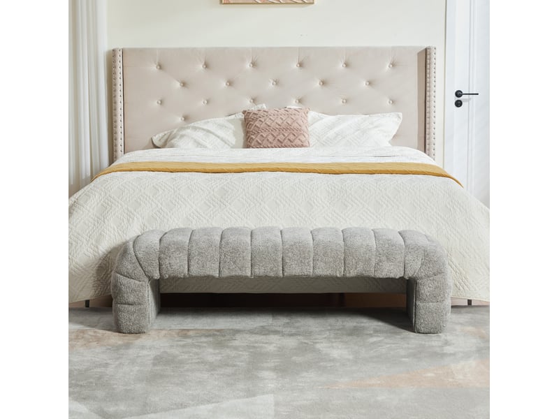  Banquette rembourrée modenvie en chenille grise 160 x 51 x 45 cm à rainures  - Conforama D
