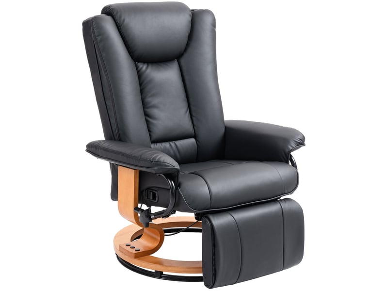  Fauteuil relax pivotant en simili cuir noir avec fonction allongée et repose pieds, charge jusqu'à 150 kg  - Conforama A